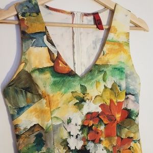 Sleeveless Gauguin inspired bodycon dress, small